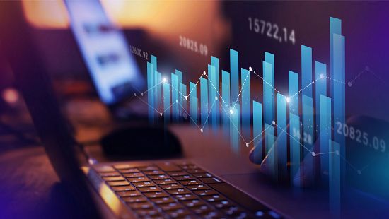 laptop screen with bar graph